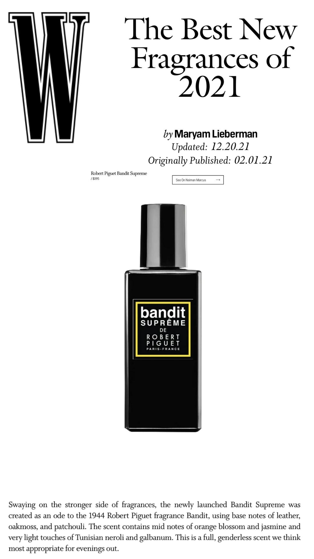 W Magazine The Best New Fragrances of 2021: Bandit Supreme